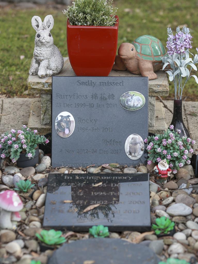 Families also bury their pets together. Here Toffee and Fairfloss the rabbits are laid to rest with Rocky the dog. Picture: Justin Lloyd.