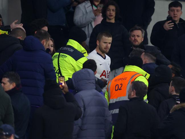 LONDON, ENGLAND - MARCH 04: Eric Dier of Tottenham Hotspur is seen speaking to Tottenham Hotspur fans in the stands following his teams defeat in the FA Cup Fifth Round match between Tottenham Hotspur and Norwich City at Tottenham Hotspur Stadium on March 04, 2020 in London, England. (Photo by Julian Finney/Getty Images)