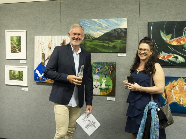 Evan Woodward and Kathy Holland at the Woollam Art on Show Awards 2022. Picture: Contributed