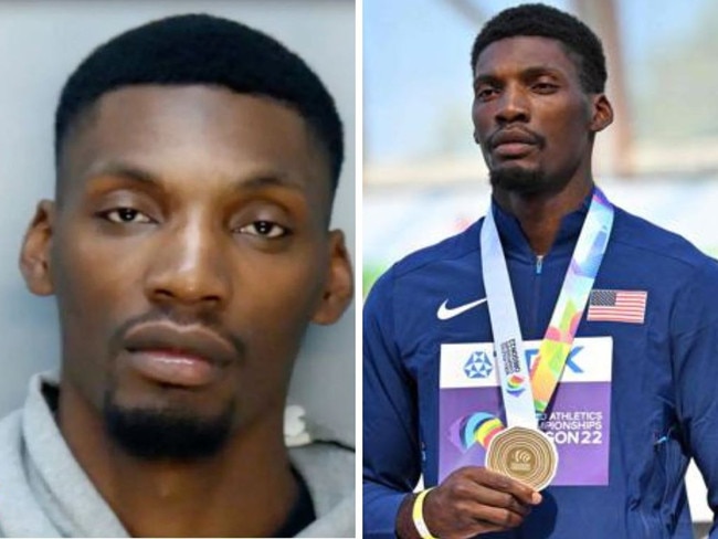 US sprinter Fred Kerley was arrested in Miami. Photos: Miami Beach PD/AFP