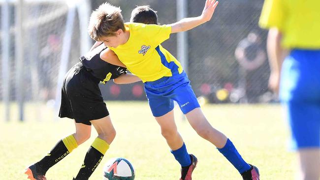 SOCCER: Junior football carnival, Maroochydore. Moreton Bay United V Strikers, U12 boys. Picture: Patrick Woods.