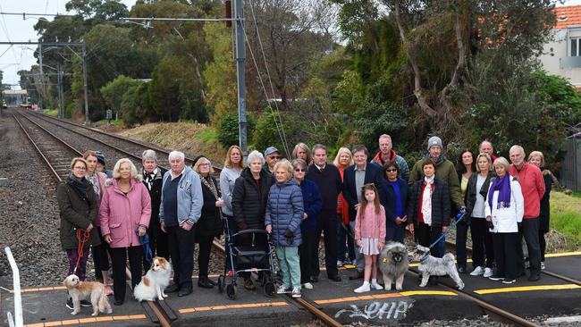 There are currently no gates or lights at the pedestrian rail crossing at Grenville Street, Hampton. Picture: Josie Hayden