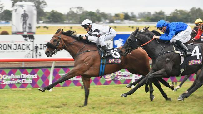 Jockey Jeff Penza brings home Signore Fox, from the Peter and Paul Snowden stables, after the four-year-old snatched victory in the 2020 GDSC Ramornie Handicap.