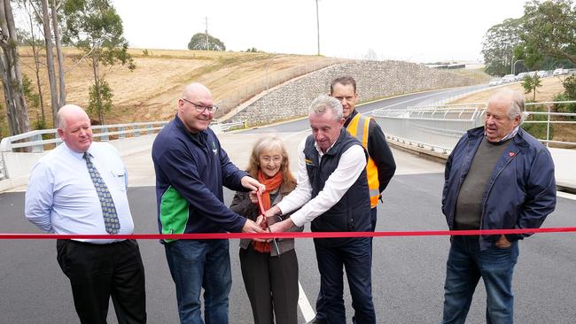 Lismore councillor Andrew Bing, Mayor Steve Krieg, Lismore MP Janelle Saffin, Page MP Kevin Hogan, council general manager Jon Gibbons, and councillor Peter Colby.