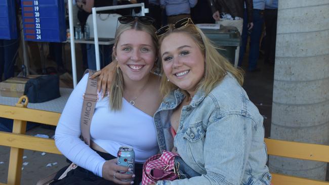Kate and Emily at the Roma Rugby Races at Bassett Park on Saturday June 24, 2023. Picture: Chloe Cufflin.