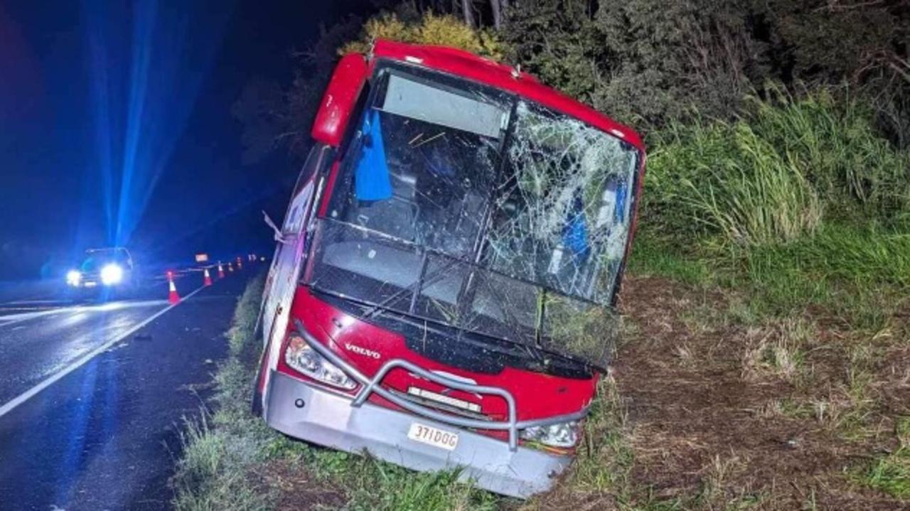 Police say a Greyhound coach was travelling about 100km/h when it crashed through a barrier while travelling southbound at Gunalda in the early hours of Monday. Photo: Contributed