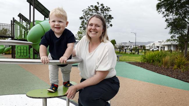 Casandra Stewart and her husband and baby Max are moving from Oran Park for more space and a bigger home. Picture: Richard Dobson