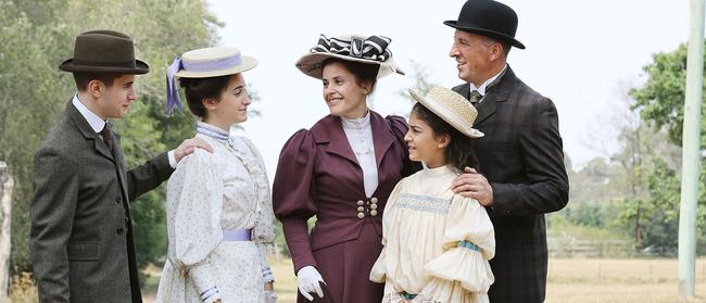 Step back in time … Julian, Sienna, Carol, Olivia and Peter Ferrone star in another season of Back In Time For Dinner. Picture: Nigel Wright/ABC