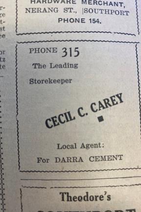 Cecil C Carey: The Leading Storekeeper, aka Cec Carey. Gold Coast Bulletin advertising, 1945