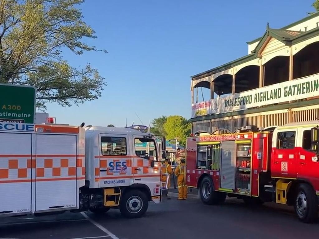 Emergency crews at The Royal Daylesford Hotel. Picture: 7 News