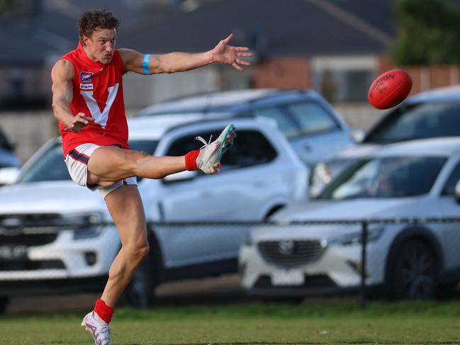 SFNL Division 2: Skye v East Brighton: Cale Love-Linay of East Brighton at Carrum Downs Recreational Reserve on Saturday July 22, 2023 in Carrum Downs, Victoria, Australia.Picture: Hamish Blair