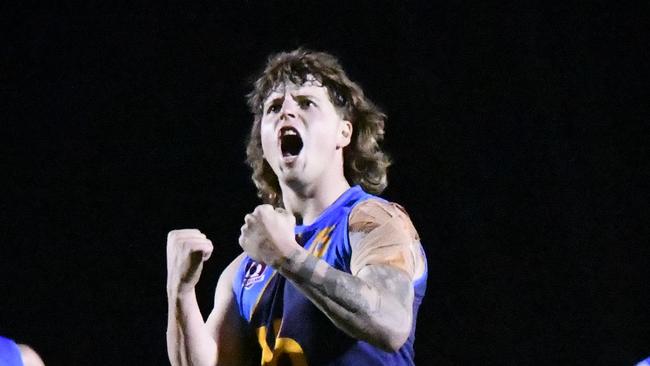 Joel Mitchell celebrates a goal in the South Queensland vs North Queensland men's intrastate representative clash at Bond University Oval. Picture: Highflyer Images.