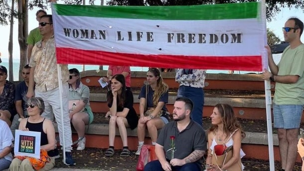 Community members gathered in Townsville on Saturday to show their support for the people of Iran. Picture: Supplied