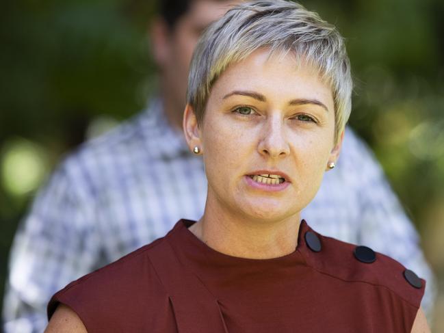 Amanda Camm, Shadow Minister for Child Protection, Shadow Minister for the Prevention of Domestic, Family and Sexual Violence addresses media at Parliament House, 2 George St, Brisbane City, Brisbane, 15th of November 2020. (News Corp/Attila Csaszar)