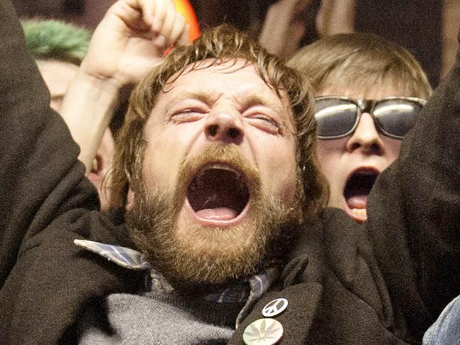 BELFAST MUSIC SCENE .. for Louise Goldsbury story .. Richard Dormer (portrays Terri Hooley) in a scene from Good Vibrations, a film about the punk scene in Belfast.