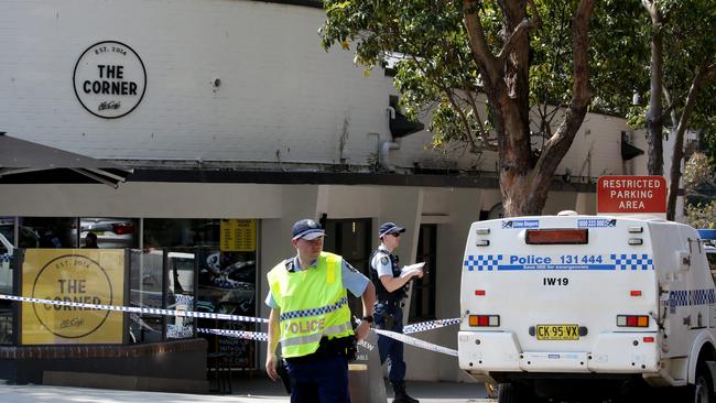 Police scene at The Corner McCafe next to the Royal Prince Alfred Hospital in Camperdown where a woman was stabbed in the neck. Picture: Jonathan Ng