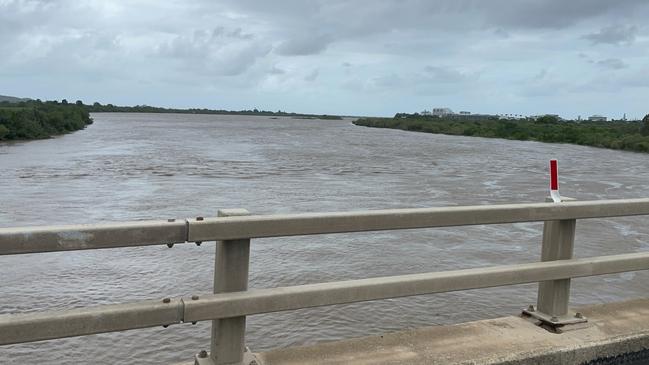 Mackay and Whitsunday weather 2025: A swollen Pioneer River just before high tide taken while going over the Edmund Casey Bridge on Sunday, February 2. Picture: Janessa Ekert