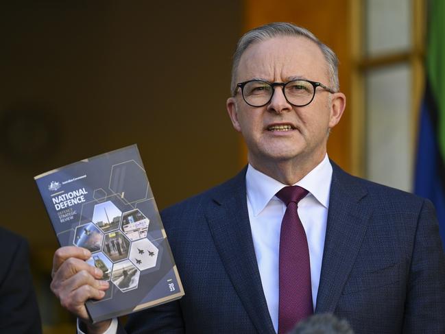 Prime Minister Anthony Albanese spoke to reporters after a redacted version of the review was declassified. Picture: NCA NewsWire / Martin Ollman