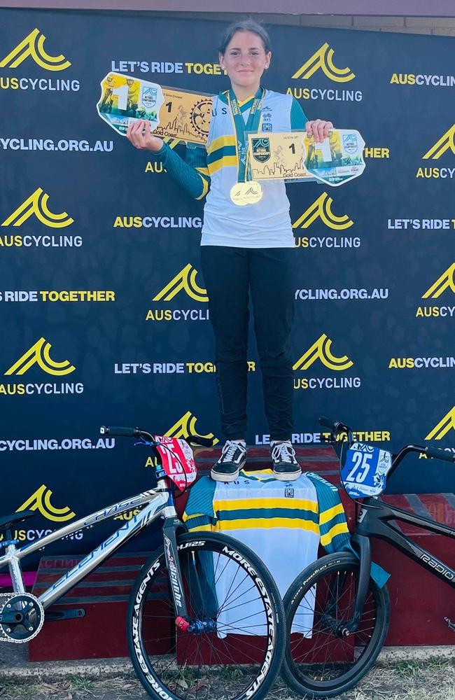 Holyee-Ann Jackson after winning duel in both the 12 and 11-12 Year girls divisions in the 2021 BMX Australian Titles.