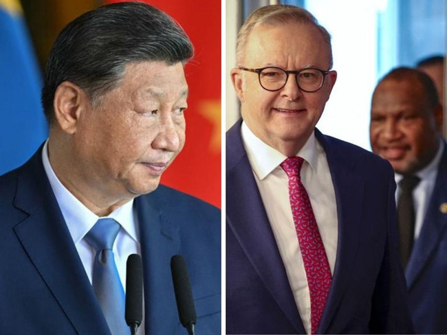 Xi Jinping, Anthony Albanese and James Marape. Photos: AFP