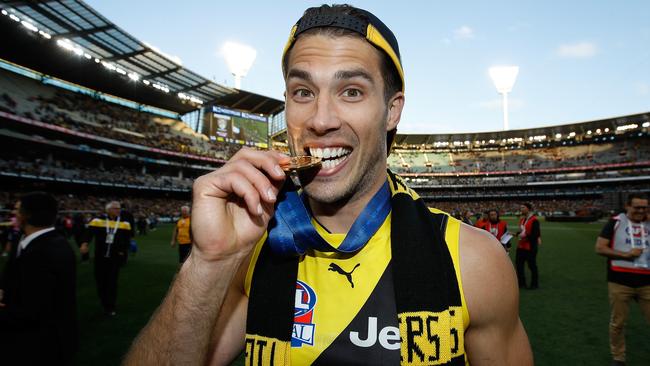 MELBOURNE, AUSTRALIA - SEPTEMBER 30: Alex Rance of the Tigers celebrates during the 2017 Toyota AFL Grand Final match between the Adelaide Crows and the Richmond Tigers at the Melbourne Cricket Ground on September 30, 2017 in Melbourne, Australia. (Photo by Michael Willson/AFL Media/Getty Images)