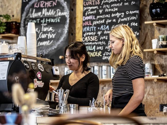 Hamlet cafe casual employee Lavender Zhang learns the ropes under surpervision from the not-for-profit’s owner and founder Emily Briffa. Picture: EDDIE SAFARIK