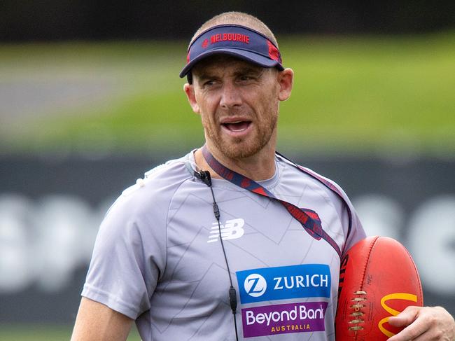 MELBOURNE, FEBRUARY 9, 2022: Melbourne Football Club coach Simon Goodwin pictured during MFC training at Casey Fields. Picture: Mark Stewart