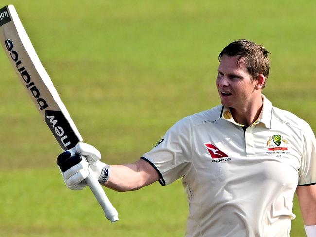 Australia captain Steve Smith celebrates after scoring a century. Picture: AFP