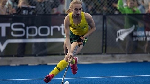 Hannah Cullum-Sanders made her Hockeyroos debut in the trans-Tasman Series. Photo Credit: Planet Hockey.