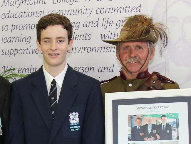 TXT4U: Anzac Premier's Award ceremony at Marymount College: (L-R) Brian Bertwhistle AM, Lionel Veale, Darcy Reynolds, Peter McLaughlin, Bob Clinch