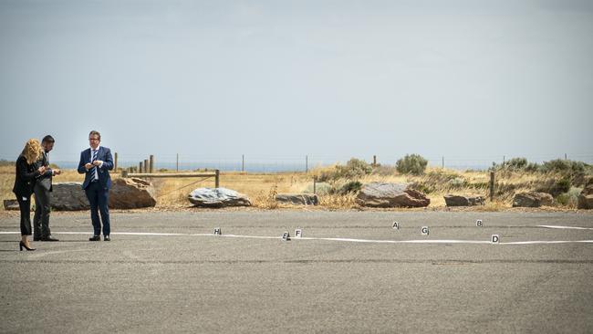 Justice Sam Doyle, right, at Gull Rock car park where Sabeckis was shot and killed.