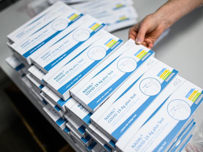 Rapid antigen tests for detecting COVID-19 at Nal von Minden GmbH in Moers, Germany. Picture: Getty Images