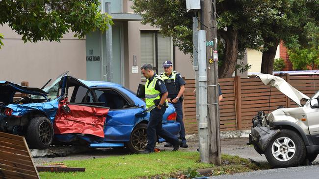 The driver smashed into a parked SUV before hitting the fence. Picture: Josie Hayden