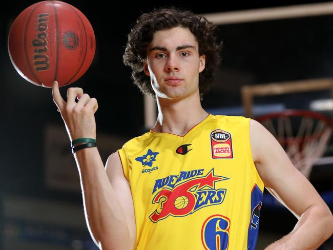 Adelaide 36ers player, Josh Giddey in the heritage singlet the club will be wearing this season. 22 April 2021. Picture Dean Martin