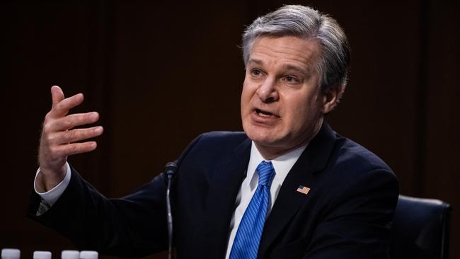 FBI Director Christopher Wray has in the past infamously dismissed Antifa. Picture: AFP