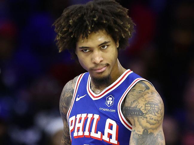 PHILADELPHIA, PENNSYLVANIA - NOVEMBER 02: Kelly Oubre Jr. #9 of the Philadelphia 76ers reacts during the second quarter against the Toronto Raptors at the Wells Fargo Center on November 02, 2023 in Philadelphia, Pennsylvania. NOTE TO USER: User expressly acknowledges and agrees that, by downloading and or using this photograph, User is consenting to the terms and conditions of the Getty Images License Agreement.   Tim Nwachukwu/Getty Images/AFP (Photo by Tim Nwachukwu / GETTY IMAGES NORTH AMERICA / Getty Images via AFP)