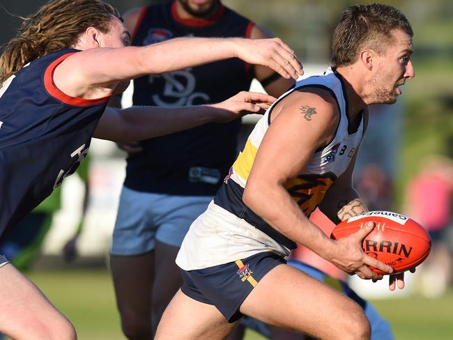 Travis Graeske in action for Doveton against Springvale Districts earlier this year. Picture: Josie Hayden