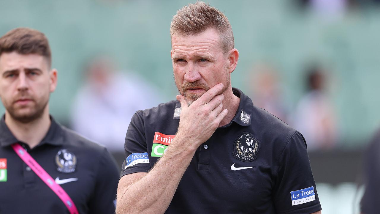 AFL Round 7. 01/05/2021. Collingwood vs Gold Coast Suns at the MCG, Melbourne. Nathan Buckley, senior coach of the Magpies at quarter time . Pic: Michael Klein
