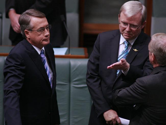 Former Labor treasurer Wayne Swan (left) and former PM Kevin Rudd in 2008.