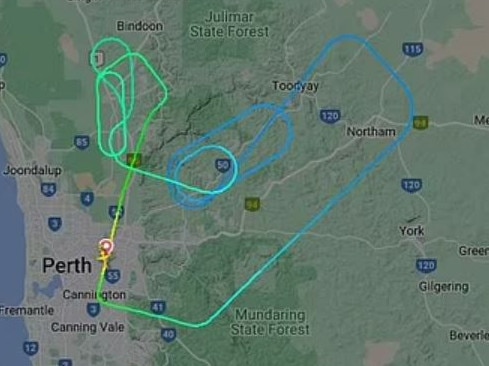 The plane circled around Perth before coming in to land again. Picture: Flightradar