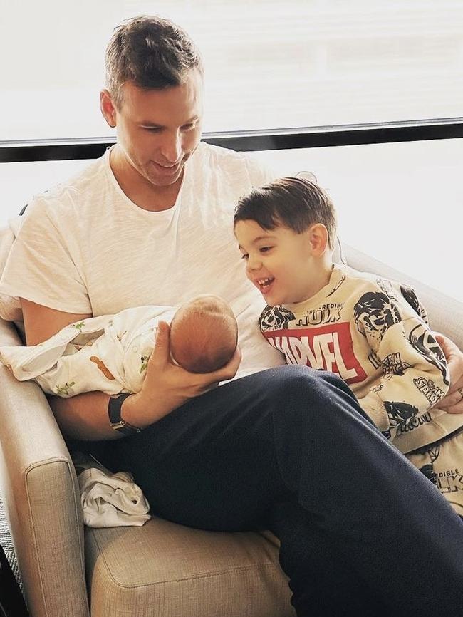 Hackett with his son Eddie, now four, and baby girl Olympia, now one. Picture: Instagram