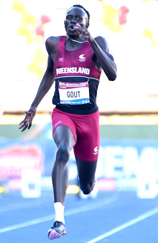 Gout Gout at the Australian All Schools track and field championships in Brisbane. Picture: John Gass