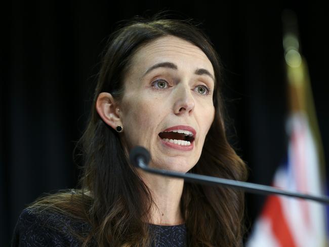 WELLINGTON, NEW ZEALAND - FEBRUARY 15: Prime Minister Jacinda Ardern speaks to media during a press conference at Parliament on February 15, 2021 in Wellington, New Zealand. Auckland is in alert level 3 COVID-19 lockdown for three days following the discovery of three new locally acquired coronavirus cases on Sunday. The rest of New Zealand has entered into level 2 restrictions as health authorities work to identify the source of infection. (Photo by Hagen Hopkins/Getty Images)