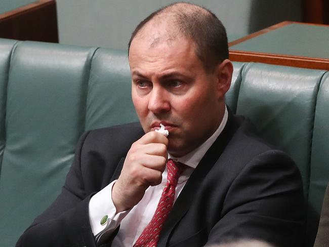 An emotional Josh Frydenberg in the House of Representatives on Wednesday. Picture: Kym Smith