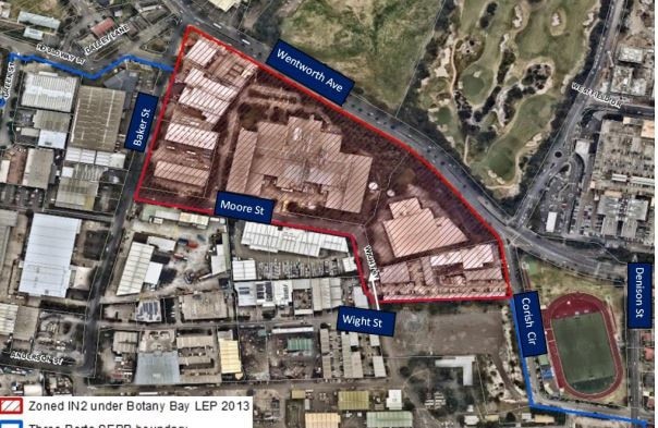 NSW Government wants to rezone the red shaded area from light industry to general industry.