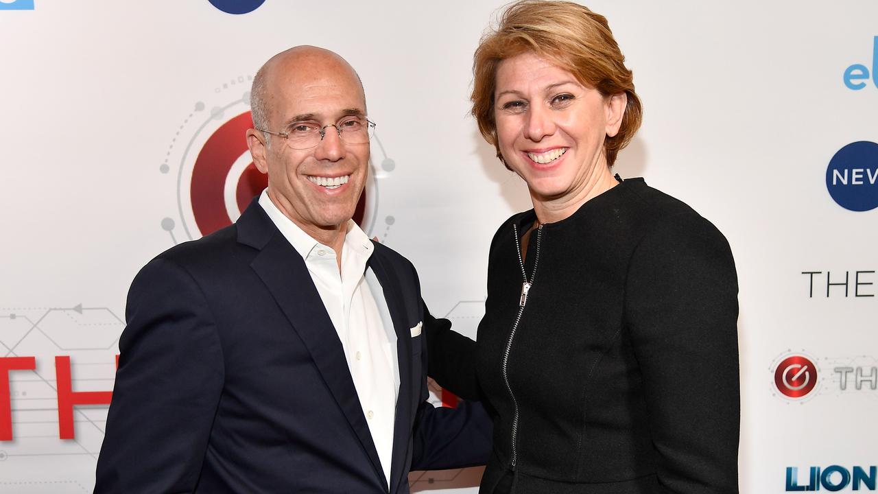 Producer Jeffrey Katzenberg (L) and CEO, TheWrap, Sharon Waxman.