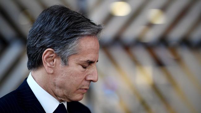 TOUS State Secretary Antony Blinken speaks head of a meeting at the EU Council Building in Brussels. Picture: AFP.