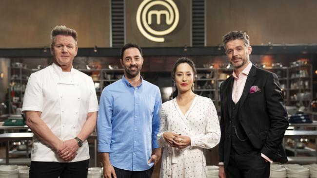 Home-isolating Australian viewers are flocking to the new MasterChef, starring (from left) Gordon Ramsay, Andy Allen, Melissa Leong and Jock Zonfrillo. Picture: Channel 10