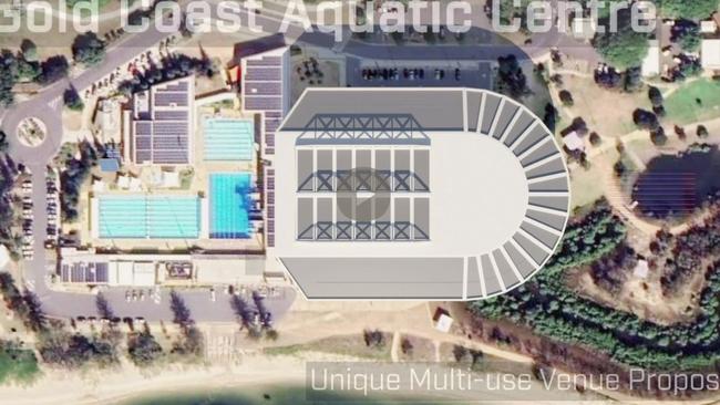 Artist impression of a proposed upgrade of the Gold Coast Aquatic Centre in Southport.