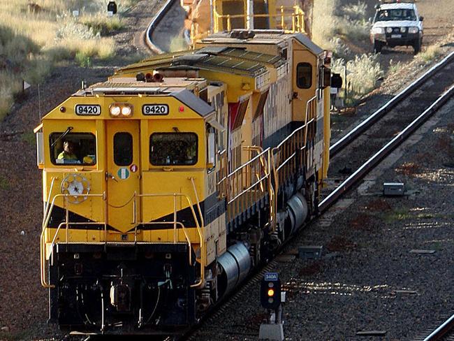 An iron ore train at Pilbara Iron on the Burrup Peninsula, north of Western Australia 17/06/2008.